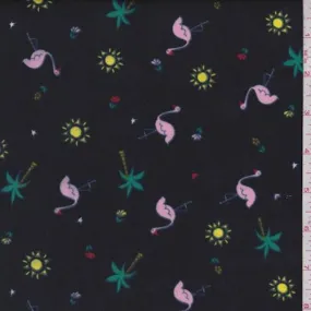 1 5/8 YD PC-Black Mini Flamingo Double Brushed Jersey Knit Fabric