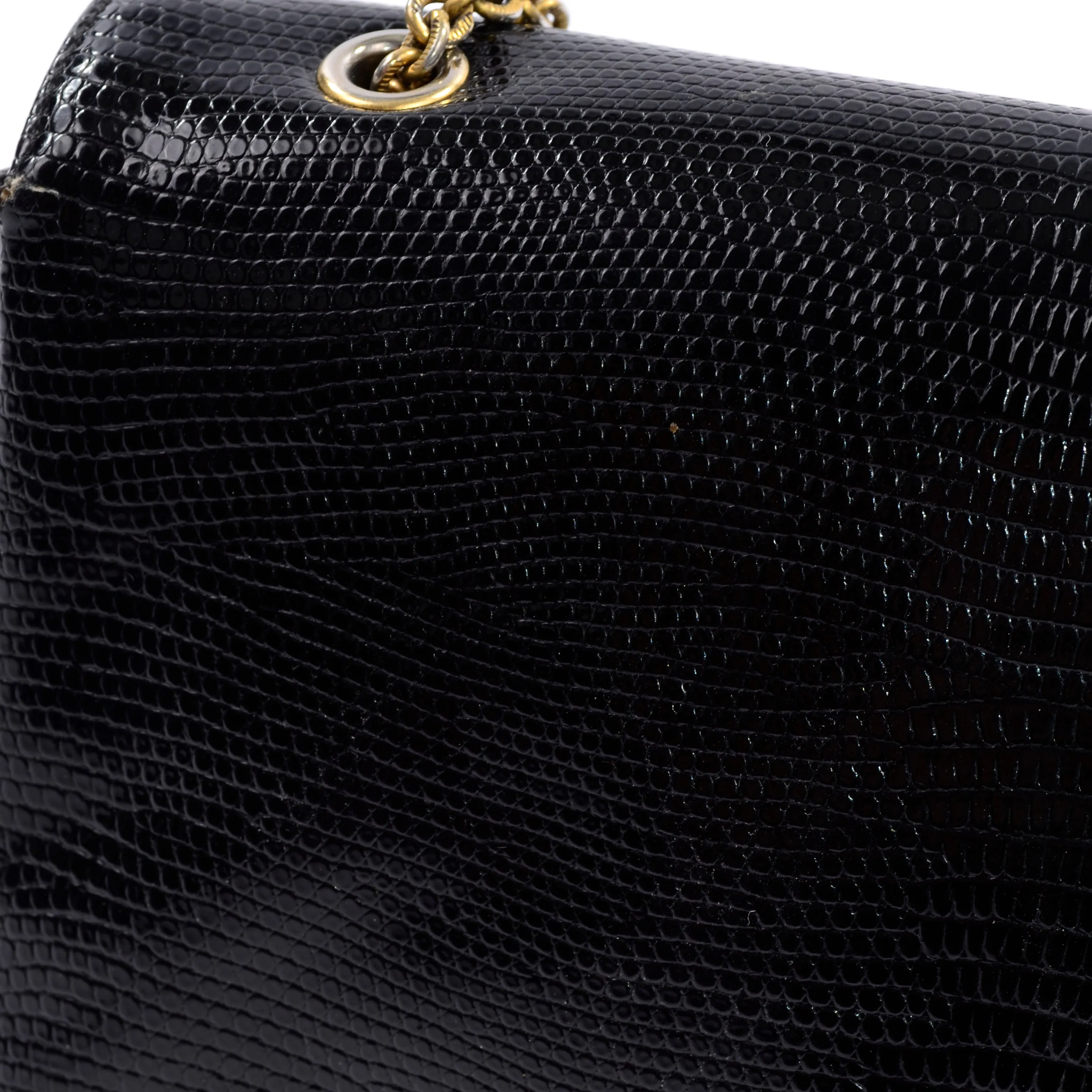 1960s Moris Moskowitz Black Leather Emossed Snakeskin Bag w/ Gold Chain