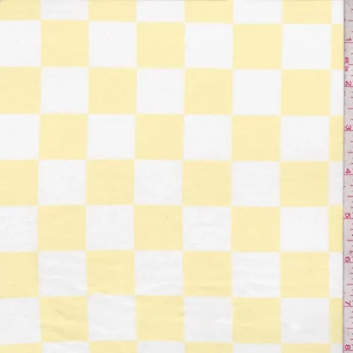 2 1/4 YD PC-Pale Yellow/White Check Double Brushed Jersey Knit Fabric