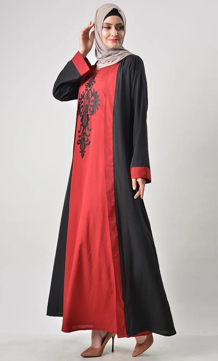 2 Layer Set Abaya-Maroon & Black