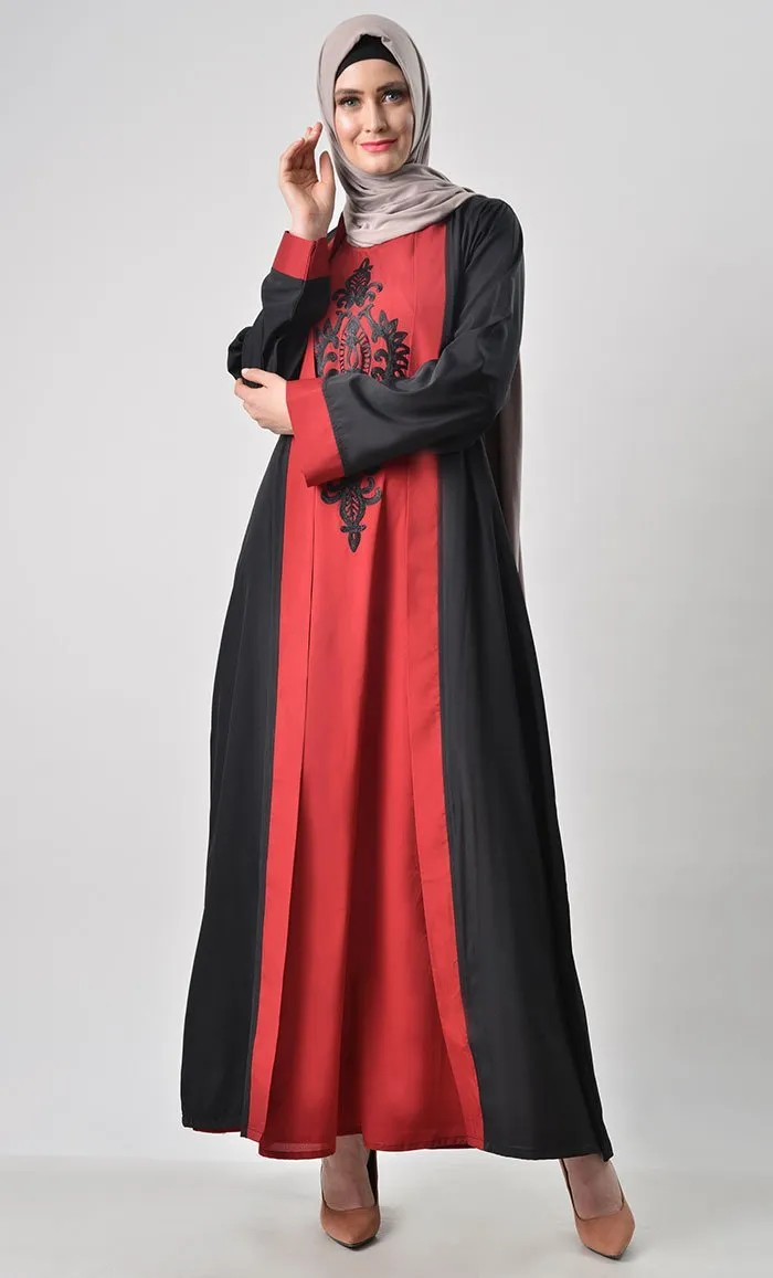 2 Layer Set Abaya-Maroon & Black