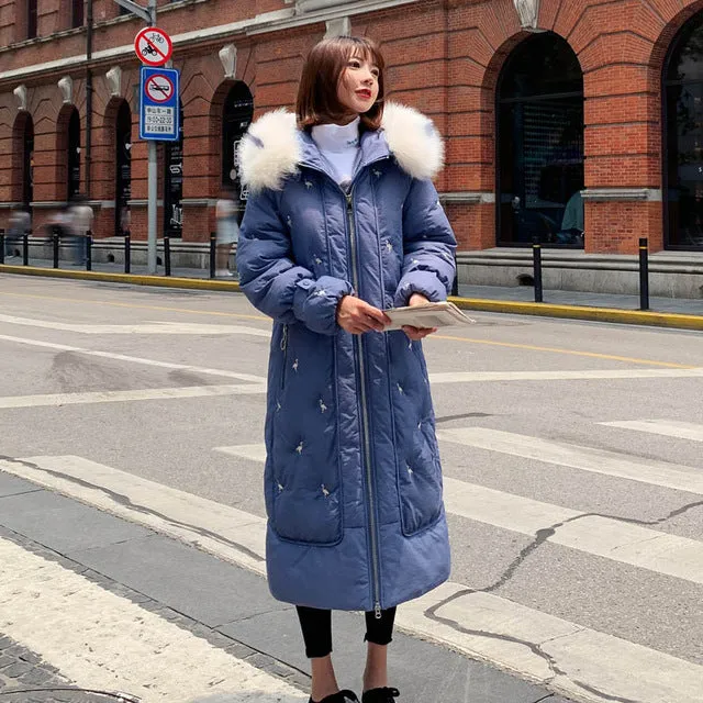 2019 Long Winter Women's Down Coat Thicken Female Down Jacket Hooded With Fur Collar Coat Oversize Long Ladies