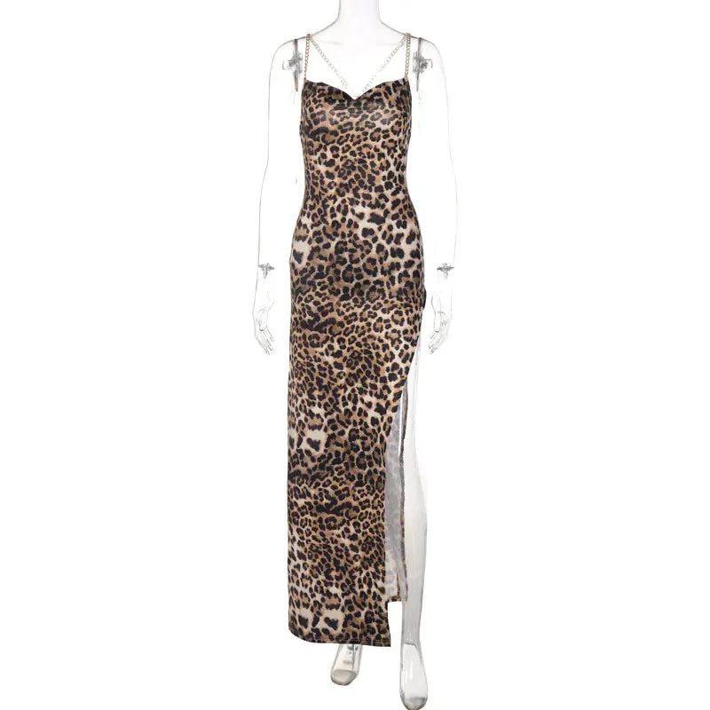 2024 Elegant Leopard Print Backless Strapless Maxi Dress