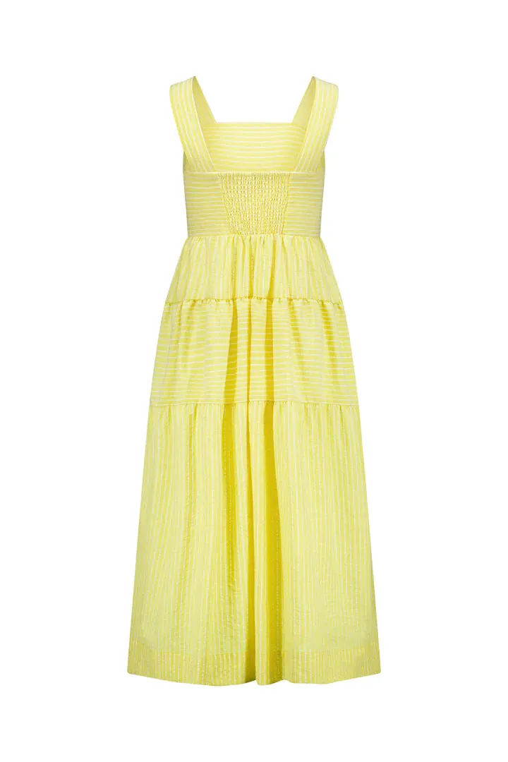 6099 Yellow Stripe- Sleeveless Tiered Dress with Wide Straps