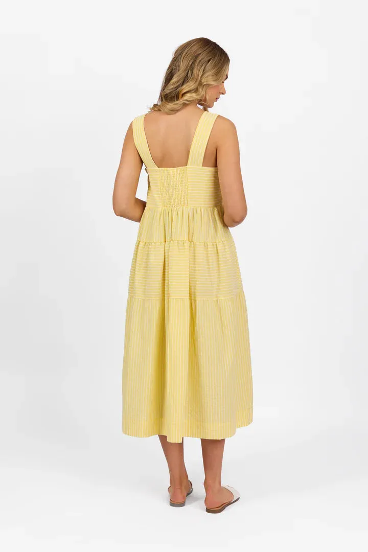 6099 Yellow Stripe- Sleeveless Tiered Dress with Wide Straps