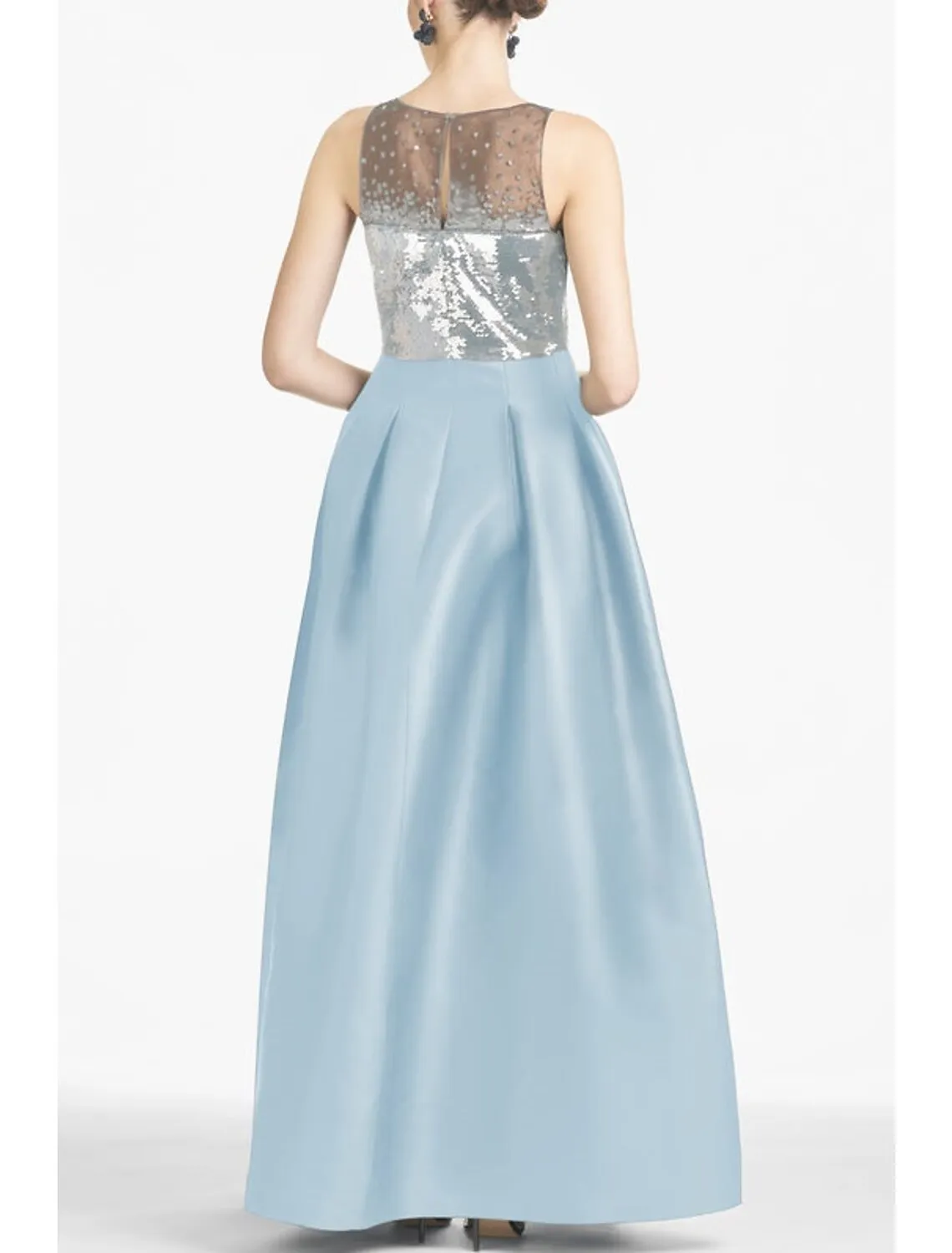 A-Line Evening Gown Color Block Dress Formal Prom Floor Length Sleeveless V Neck Satin with Sequin Slit