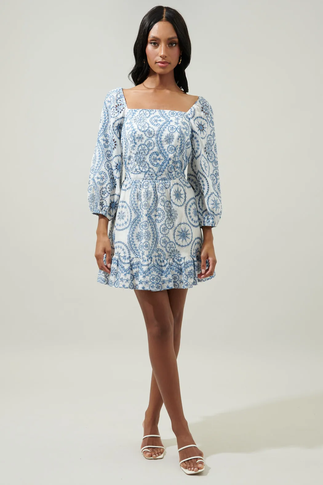 Adelaide Border Print Eyelet Square Neck Blouse