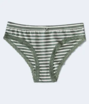 Aeropostale Womens' Striped Lace-Trim Cheeky - Green - Size XS - Cotton - Teen Fashion & Clothing Celery