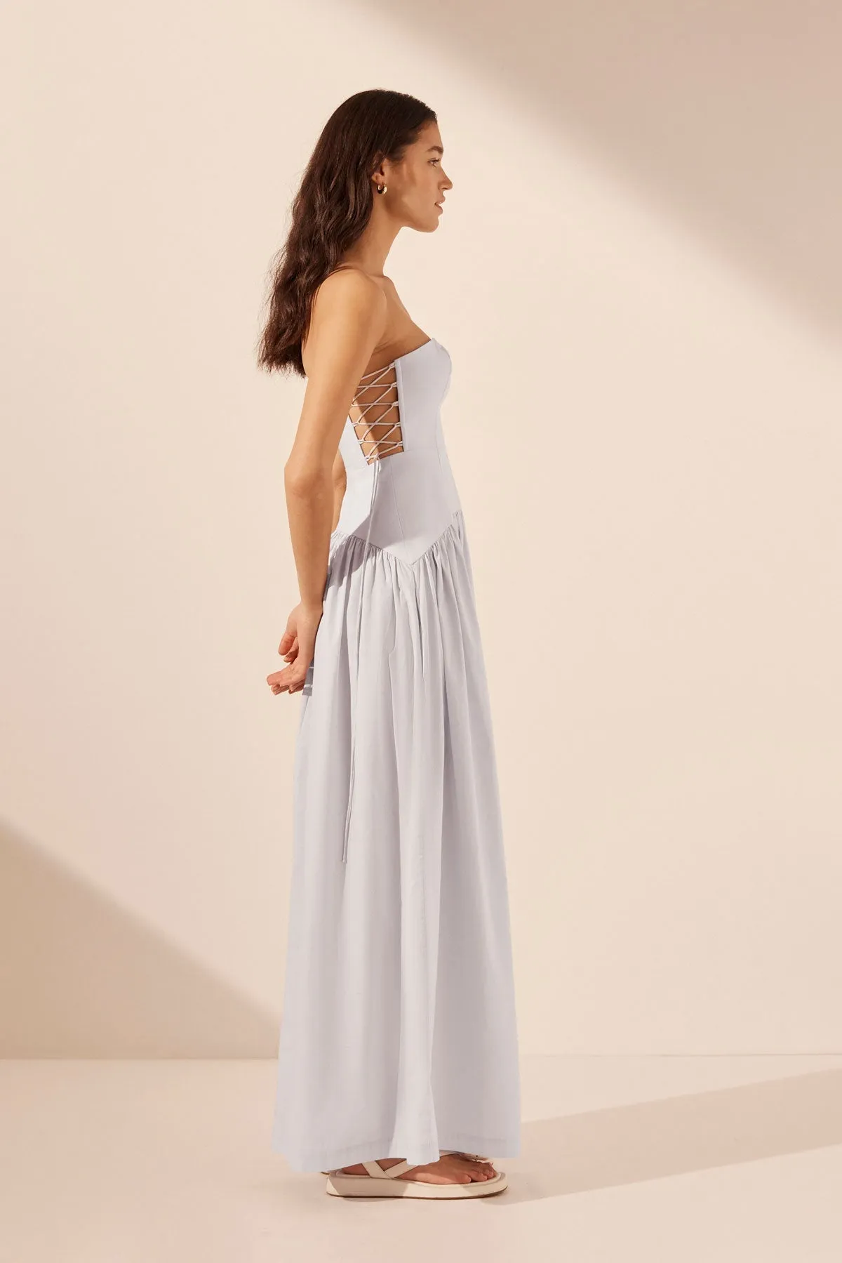 AMADA LACE UP STRAPLESS MAXI DRESS - ICE BLUE