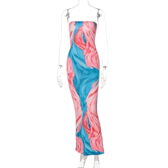 Amy Fashion - Colorful Strapless Maxi Bodycon Dress