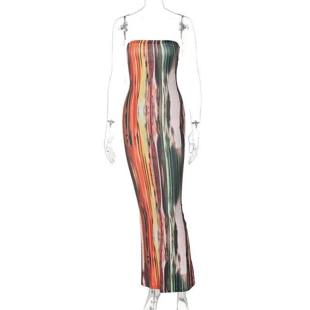 Amy Fashion - Colorful Strapless Maxi Bodycon Dress