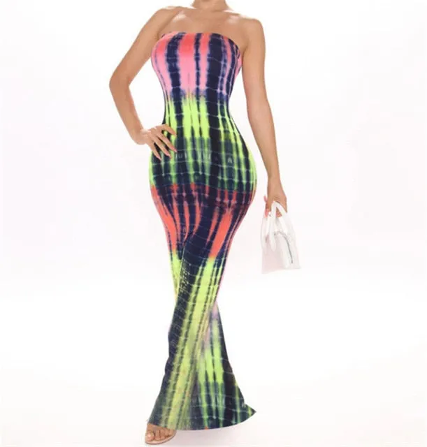 Amy Fashion - Colorful Strapless Maxi Bodycon Dress