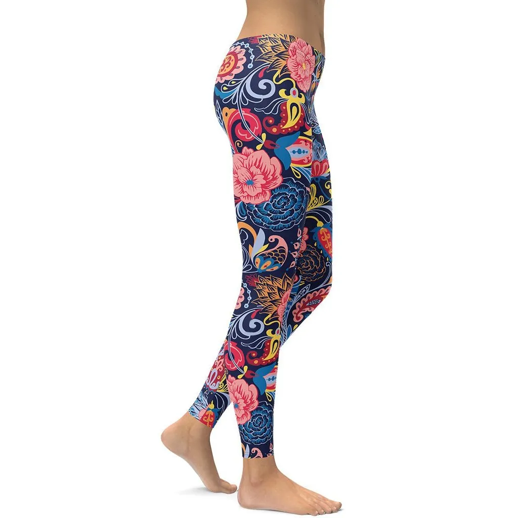 Art Deco Floral Leggings