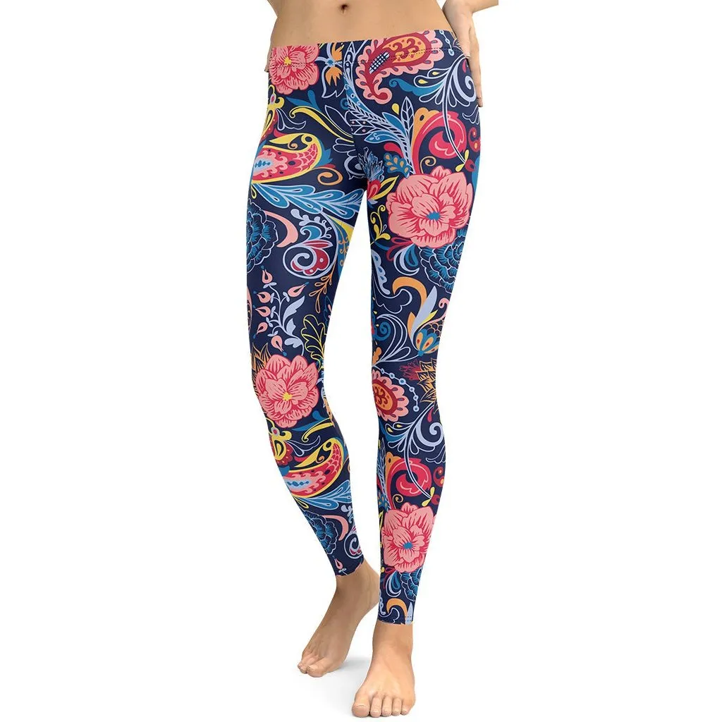 Art Deco Floral Leggings