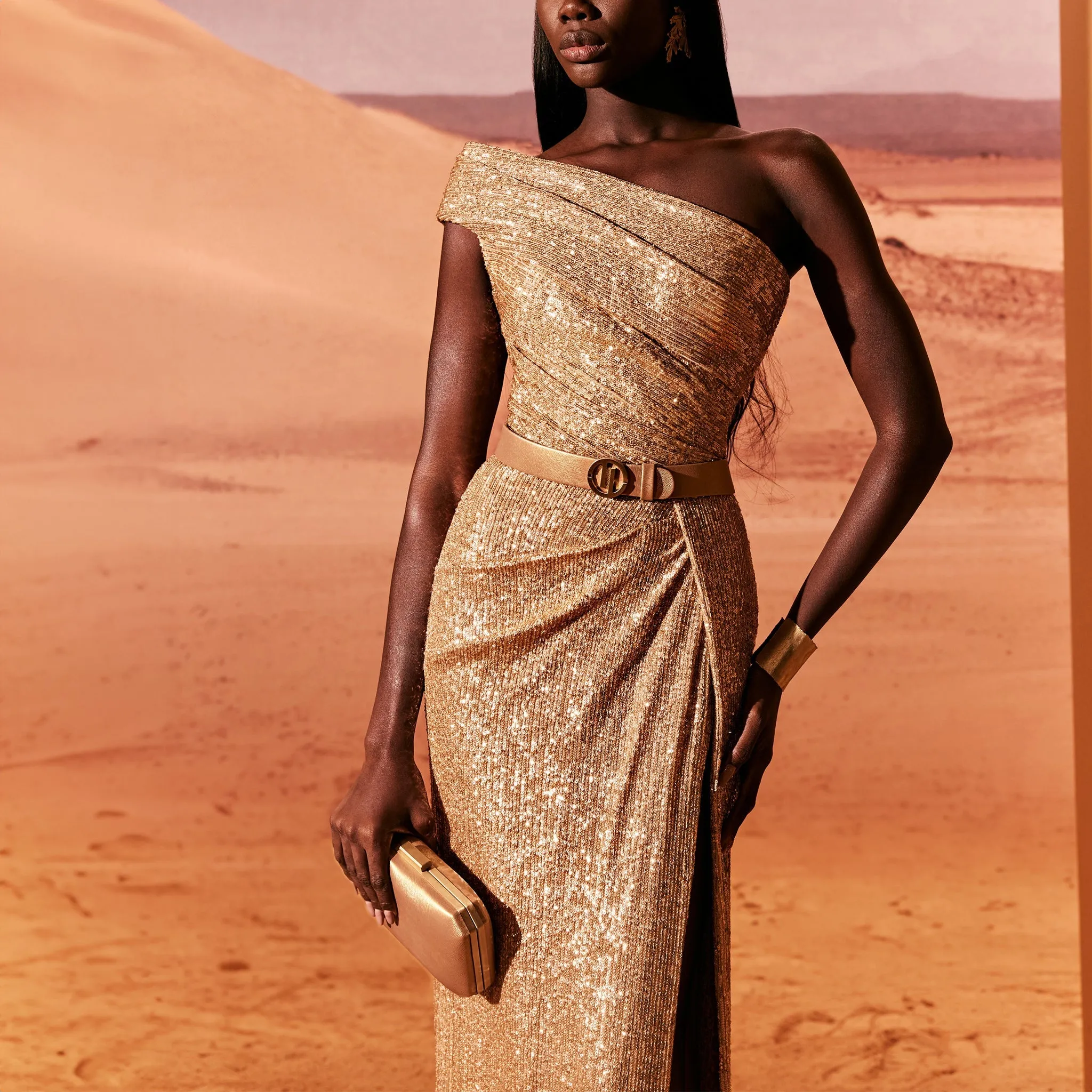 Asymmetrical Camel Sequined Dress