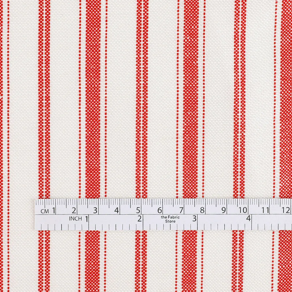 Awning Stripe Basketweave Linen / Lycocell - Red