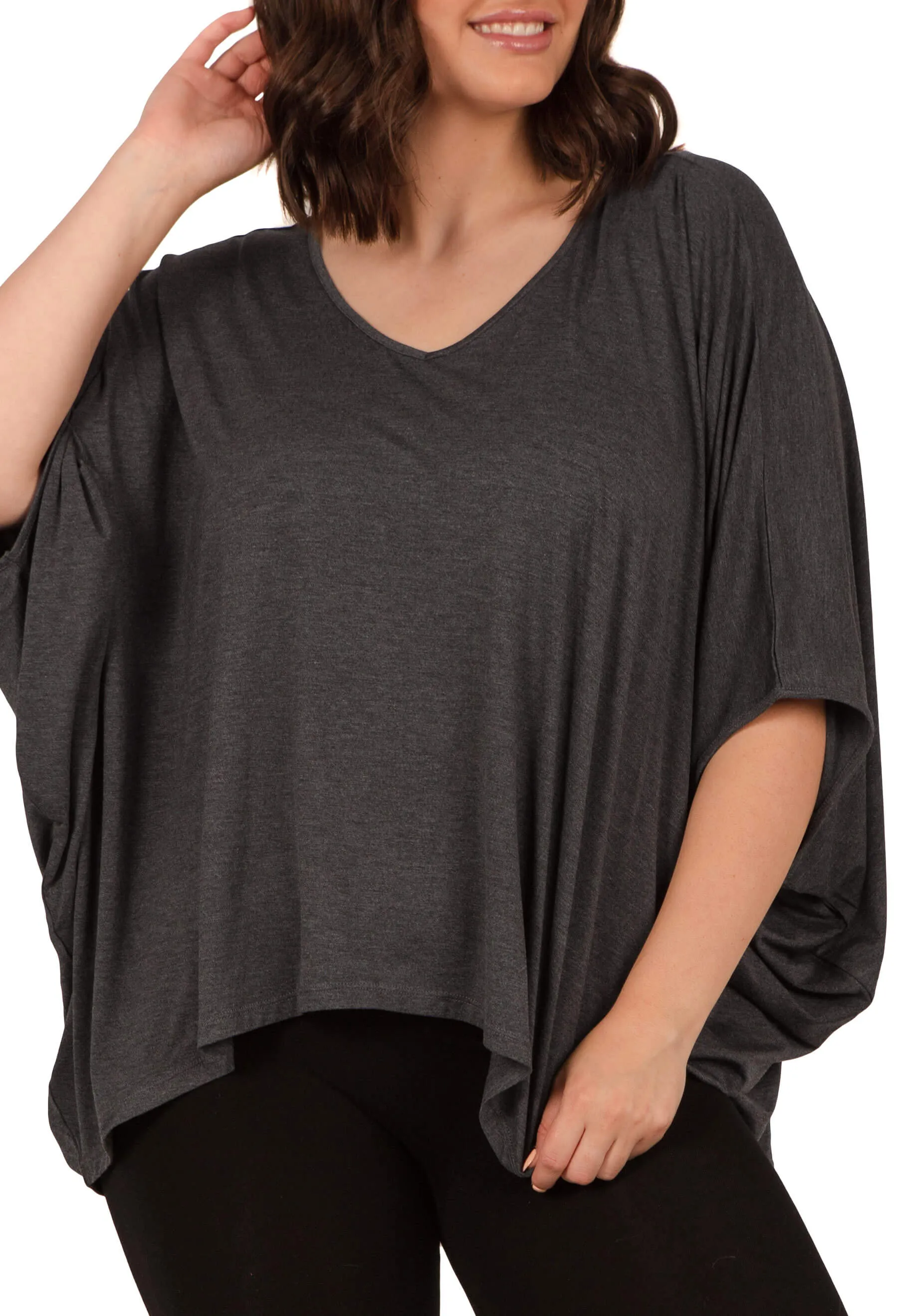 Bamboo V Neck Draped Short Sleeve Top