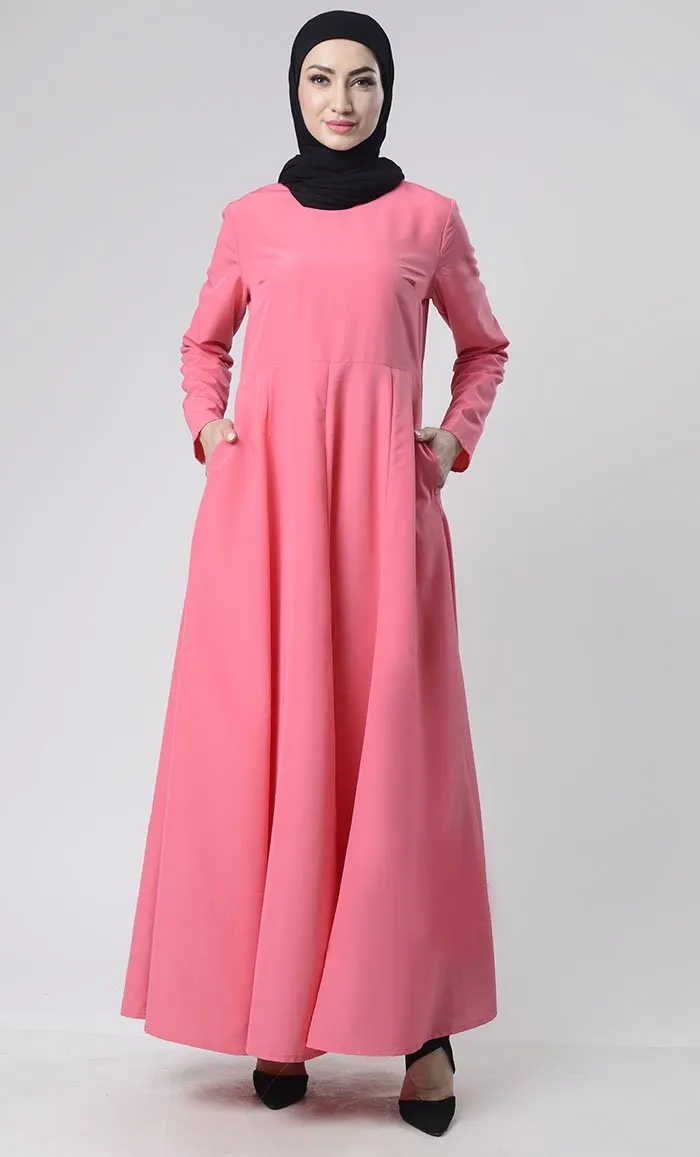 Basic Front Box Pleat Abaya With Pockets