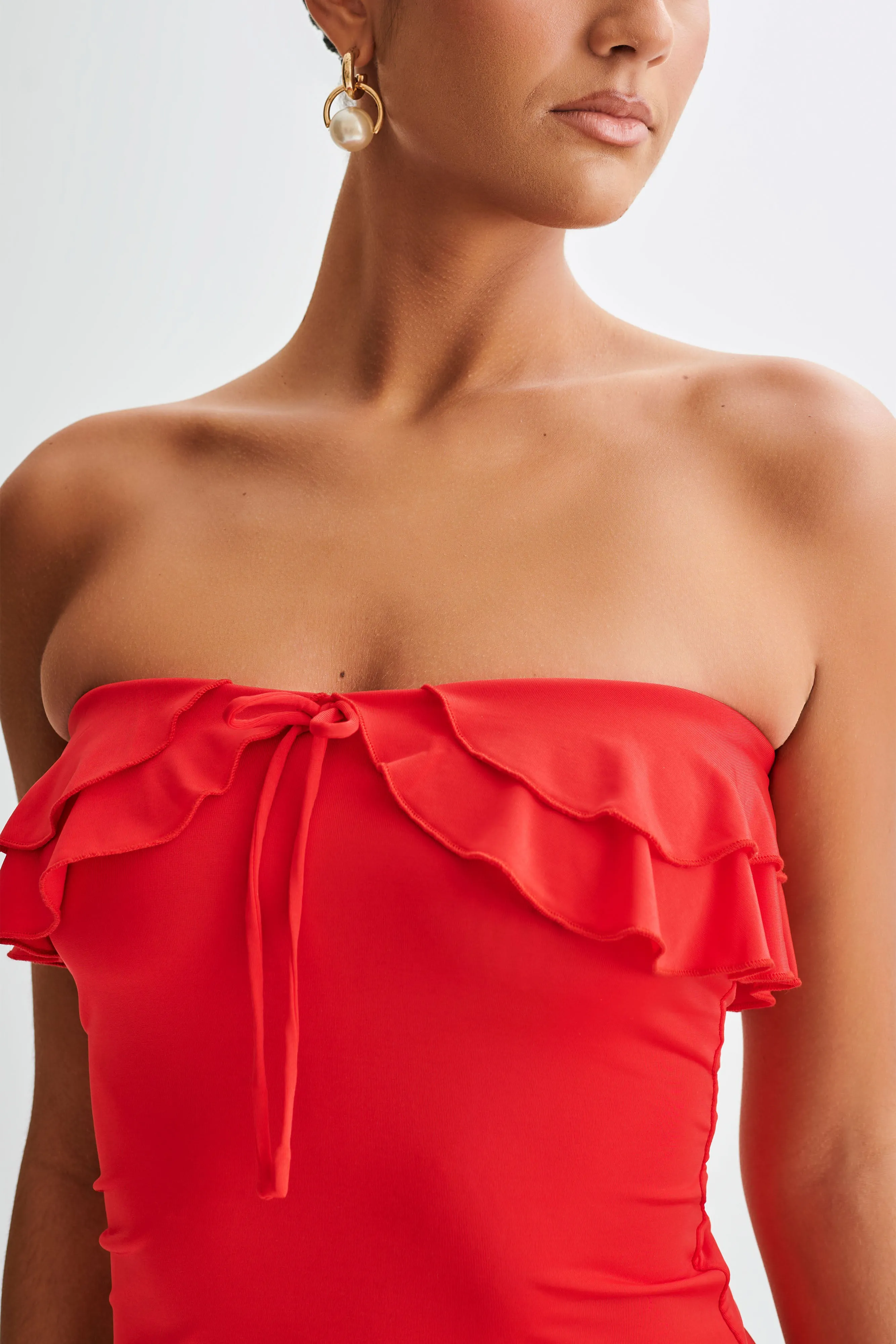 Bea Strapless Slinky Ruffle Top - Pomegranate