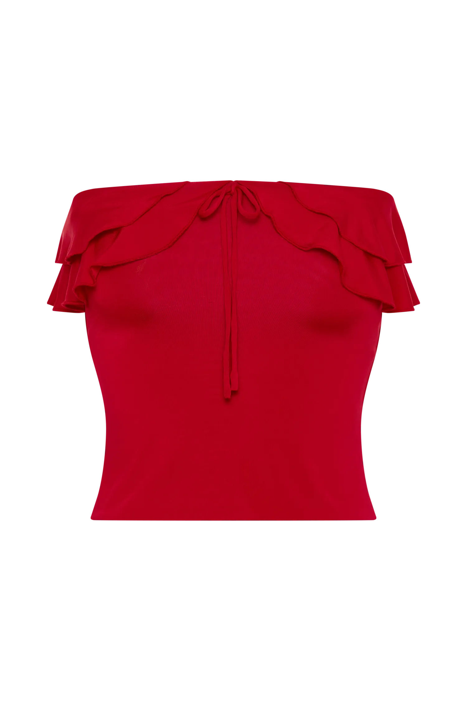 Bea Strapless Slinky Ruffle Top - Pomegranate