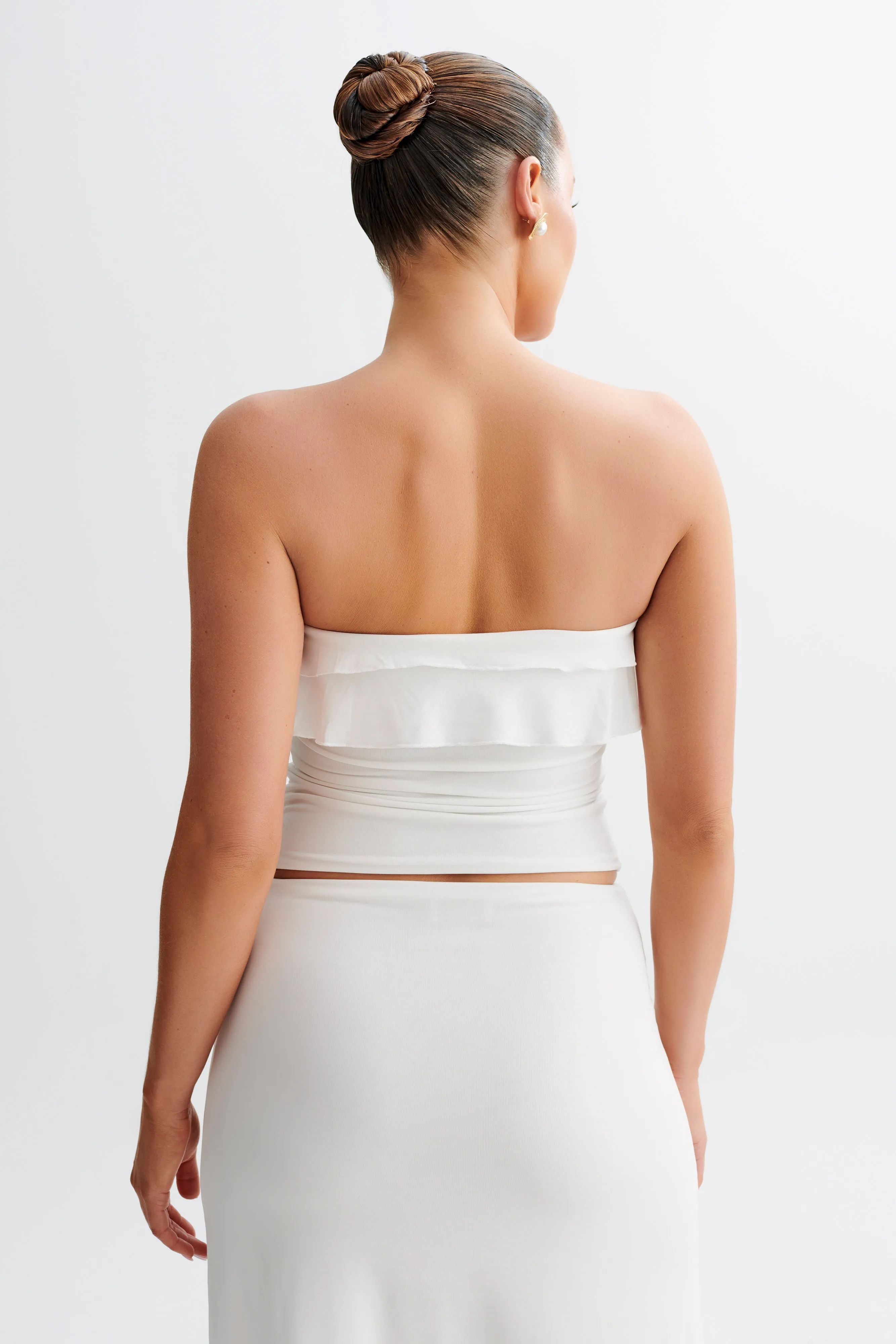 Bea Strapless Slinky Ruffle Top - White