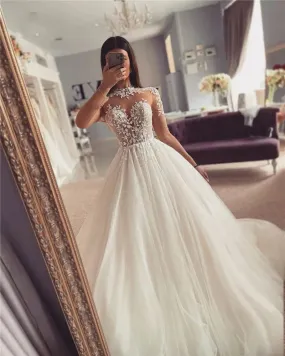 Beautiful A Line Wedding Dresses Gorgeous Lace Appliques Slimming Beautiful Fluffy Princess Style Mopping Beach Bridal Gown 2024