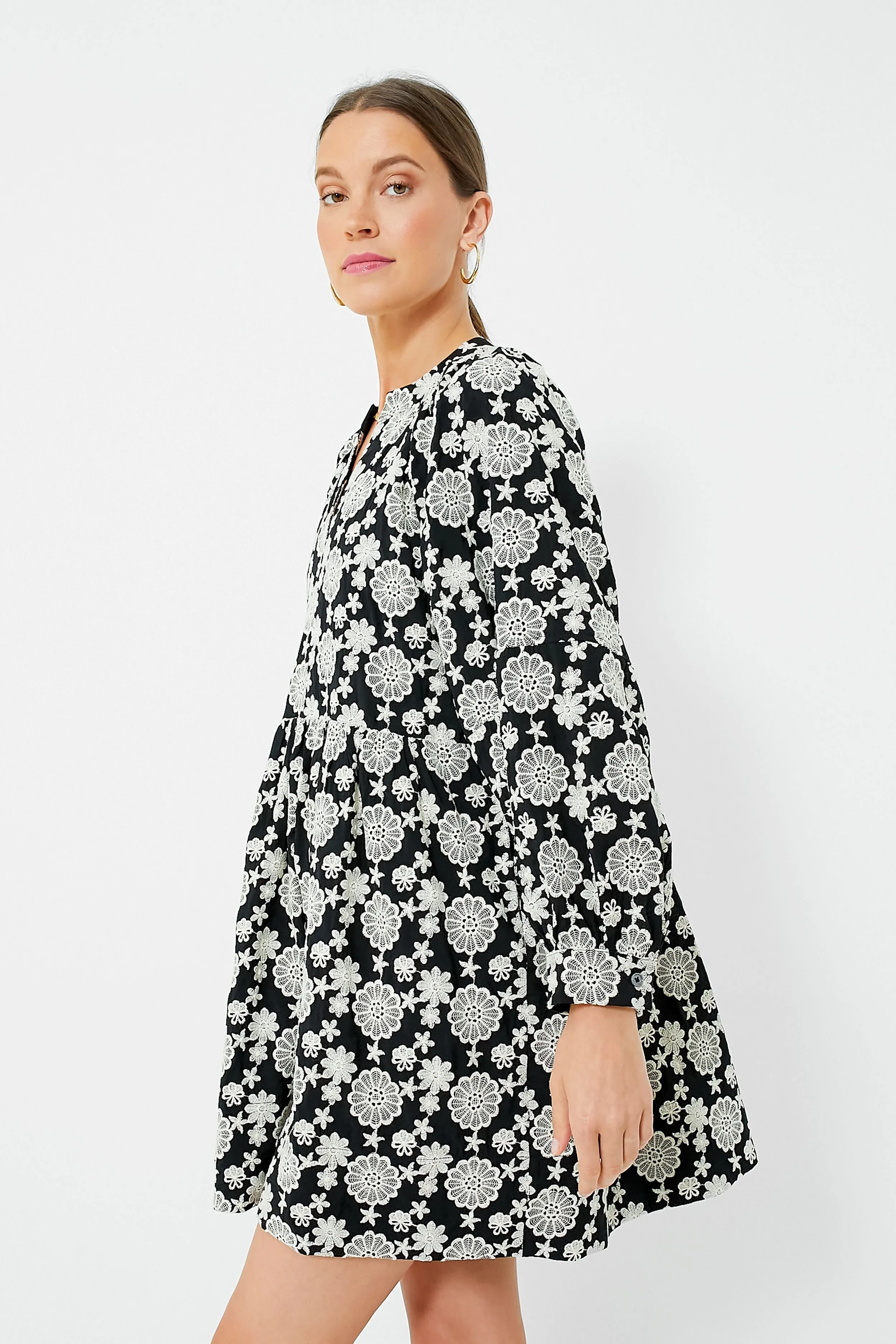 Black & Ivory Eyelet Kathleen Long Sleeve Dress