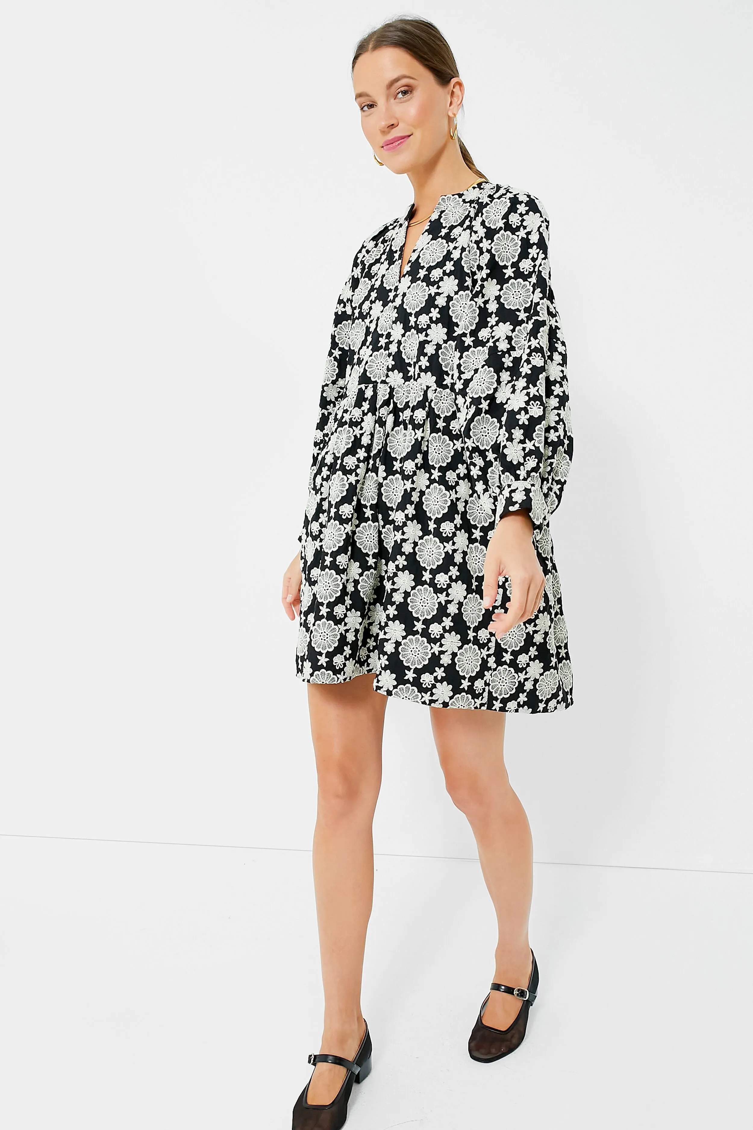 Black & Ivory Eyelet Kathleen Long Sleeve Dress