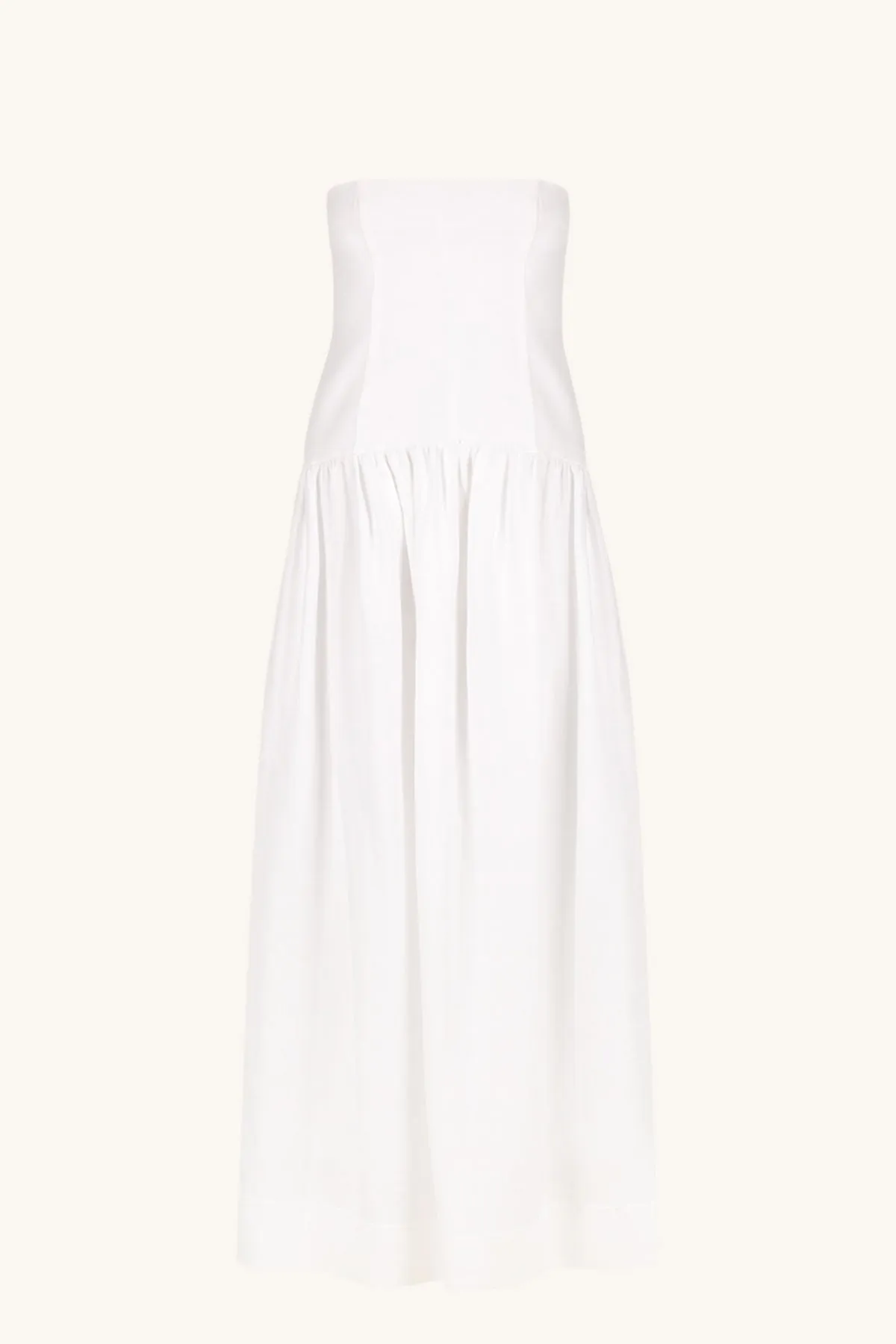 BLANC LINEN STRAPLESS PANELLED MAXI DRESS