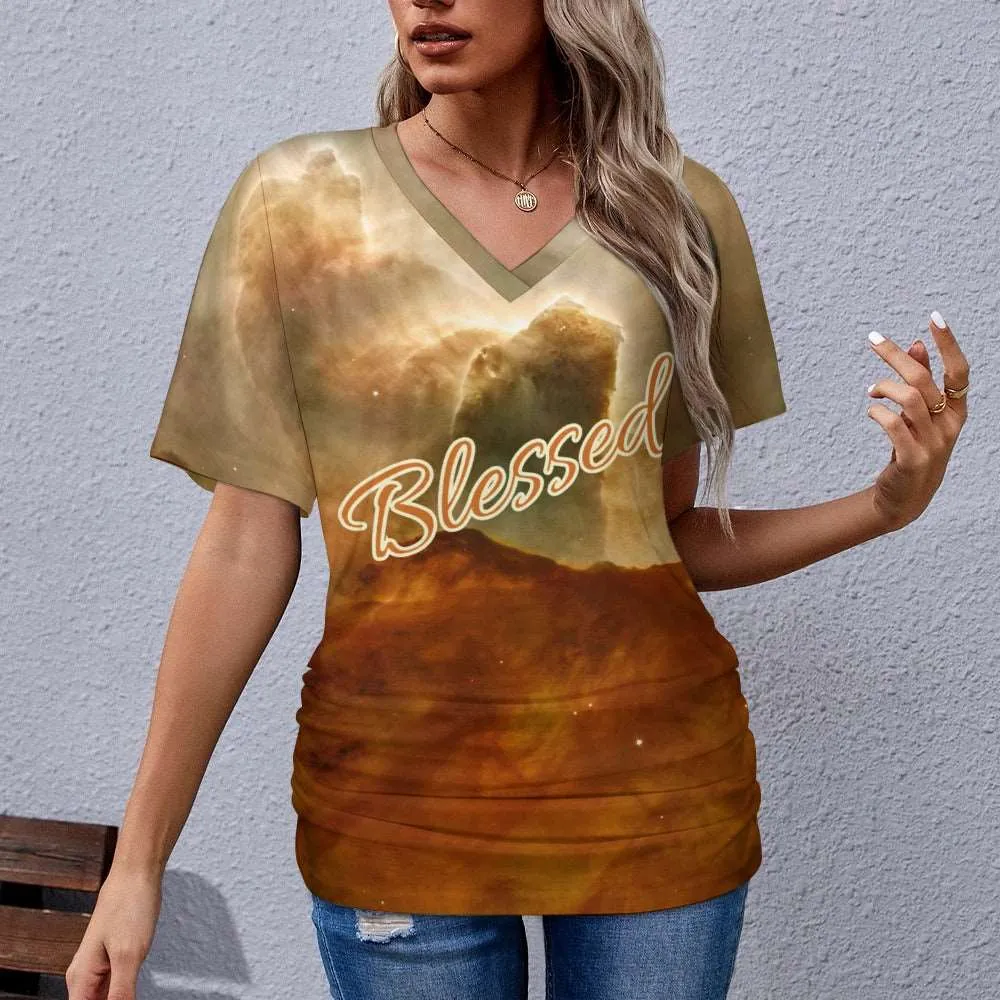 Blessed V-neck pleated Christian T-shirt