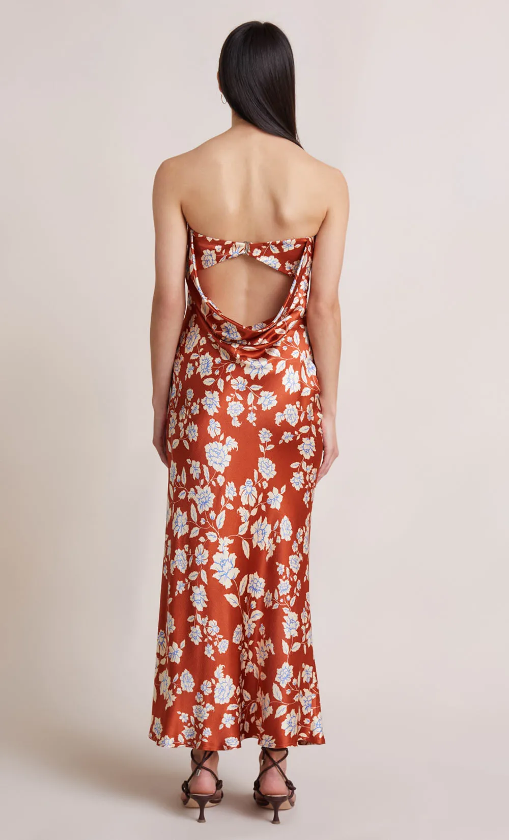 BLOSSOM STRAPLESS MAXI DRESS - RUST PRINT