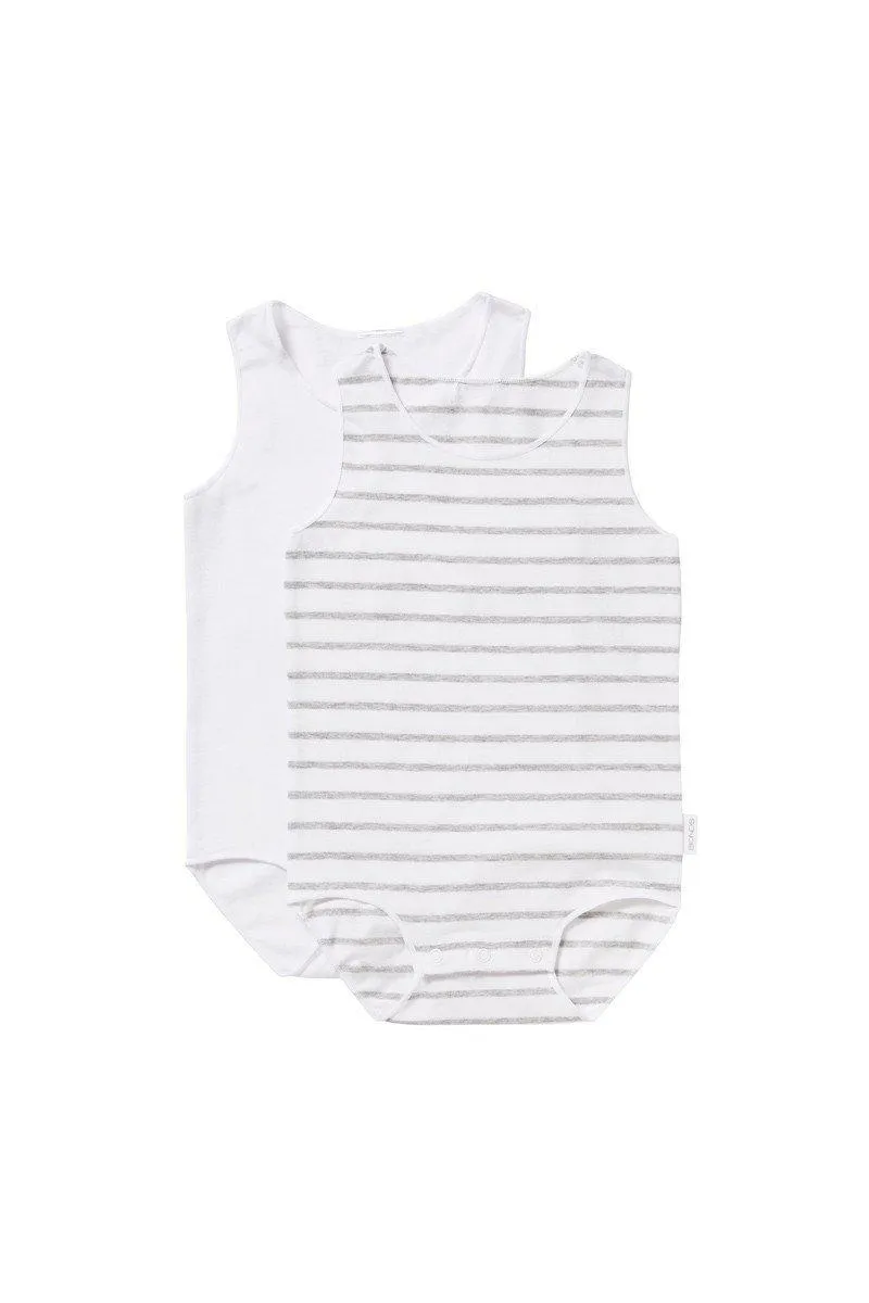 Bonds Wonderbodies Singletsuit 2 Pk - New Grey Marle Stripe & White