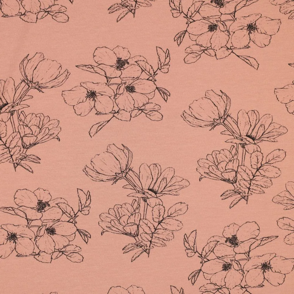 Botanical Flowers in Peach Bamboo Cotton Jersey