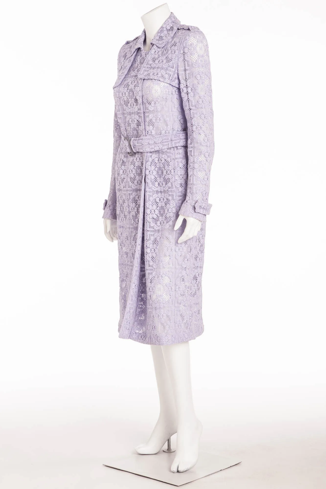 Burberry Prorsum - Editorial Light Purple English Lace Trench Coat with Belt - IT 44