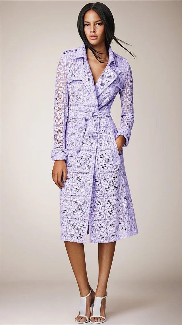 Burberry Prorsum - Editorial Light Purple English Lace Trench Coat with Belt - IT 44