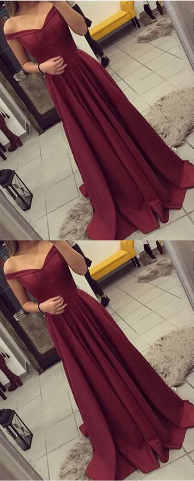 Burgundy A Line Cap Sleeves Long Prom Dresses,Evening Party Dress, M119