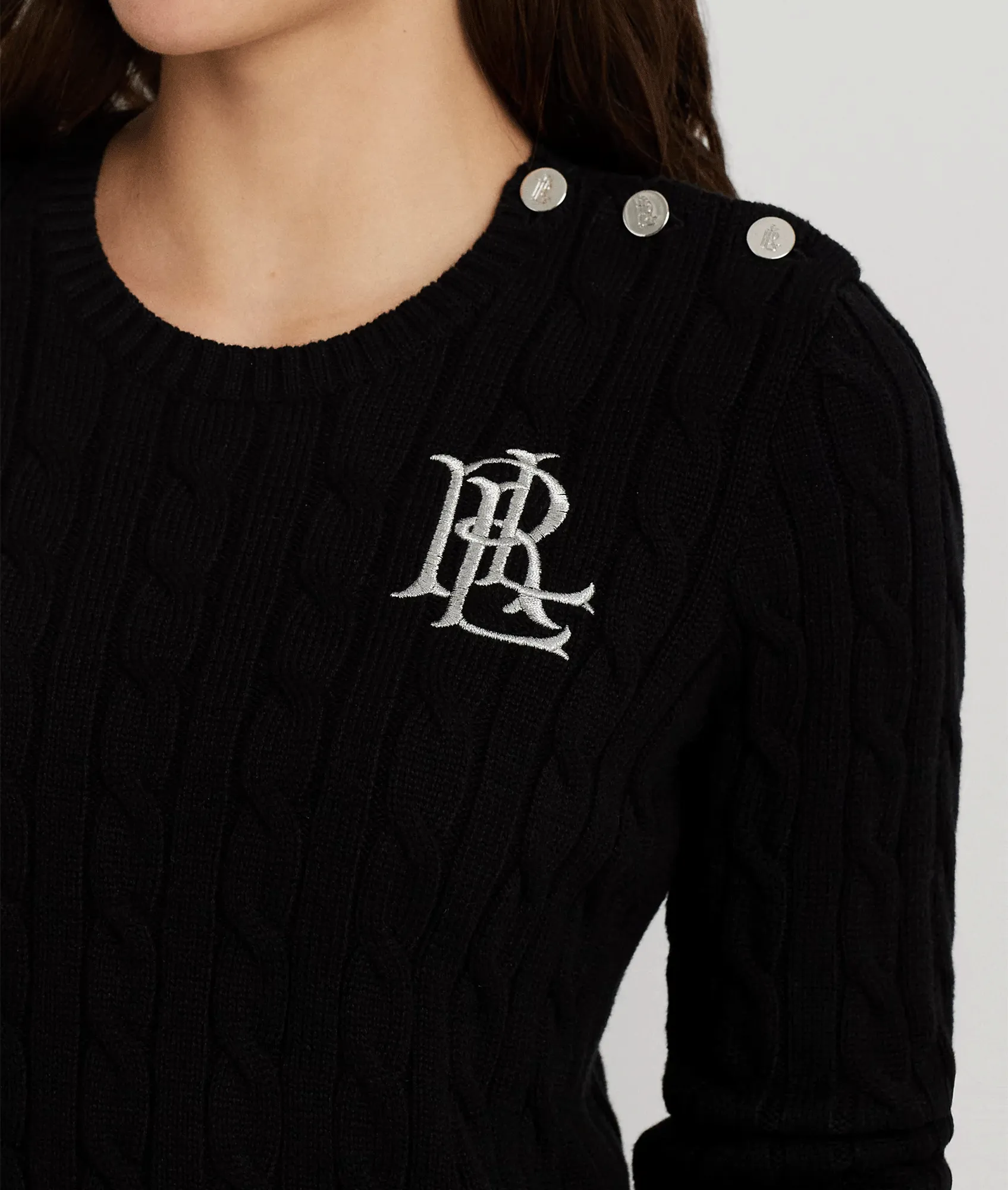 Button-Trim Cable-Knit Cotton Jumper - Black