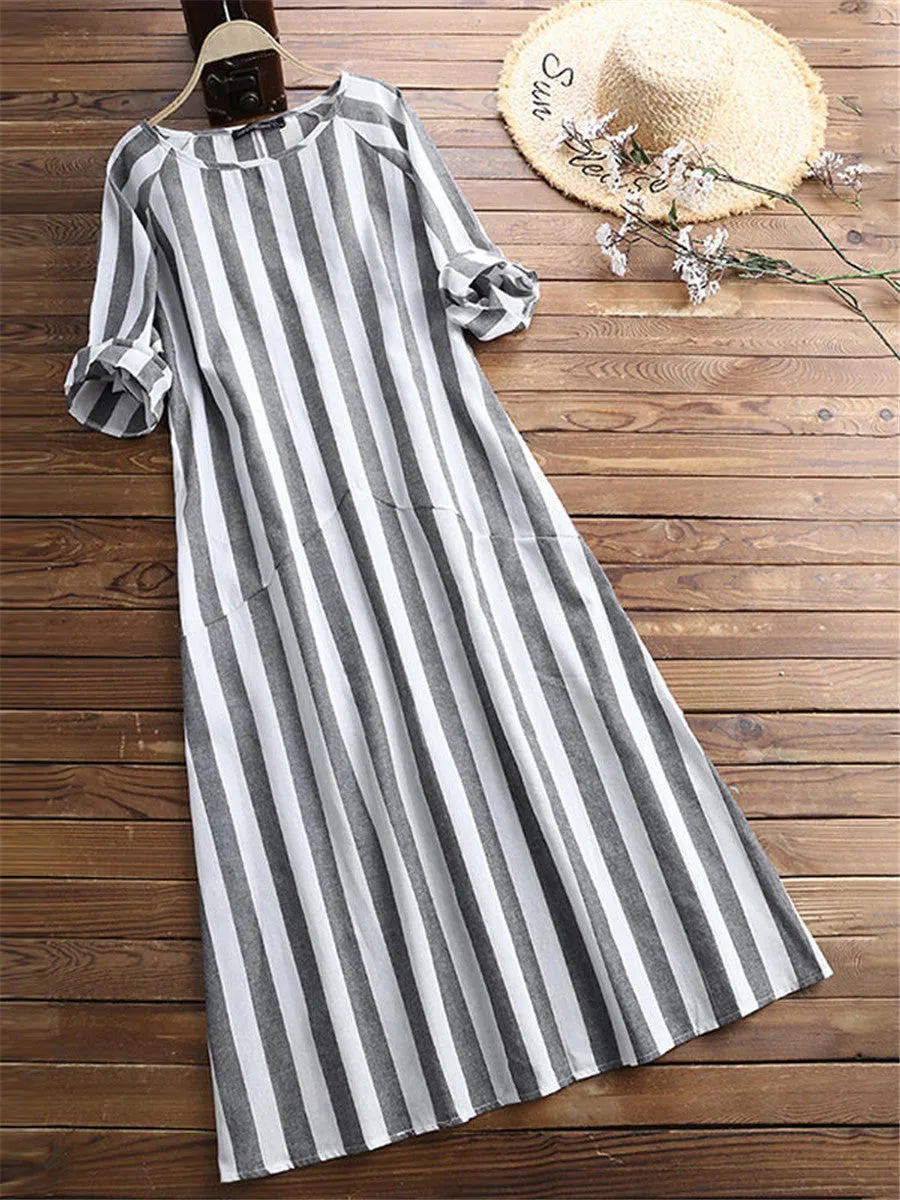 Casual Loose Striped Maxi Dresses