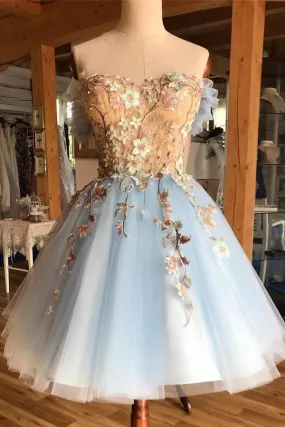 Charming Light Blue Sweetheart Homecoming Dress with Appliques, SH504