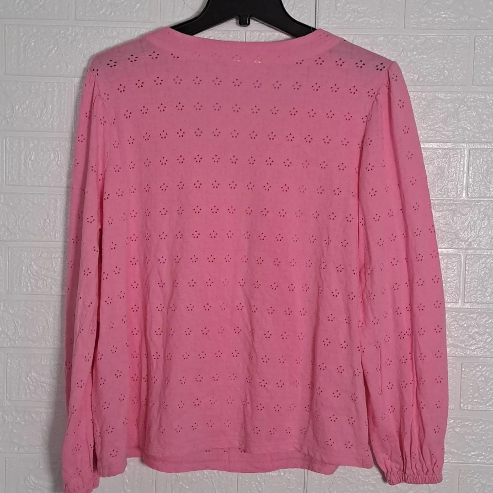 Charter Club Cotton Ruffled Eyelet Knit Top Medium Pink