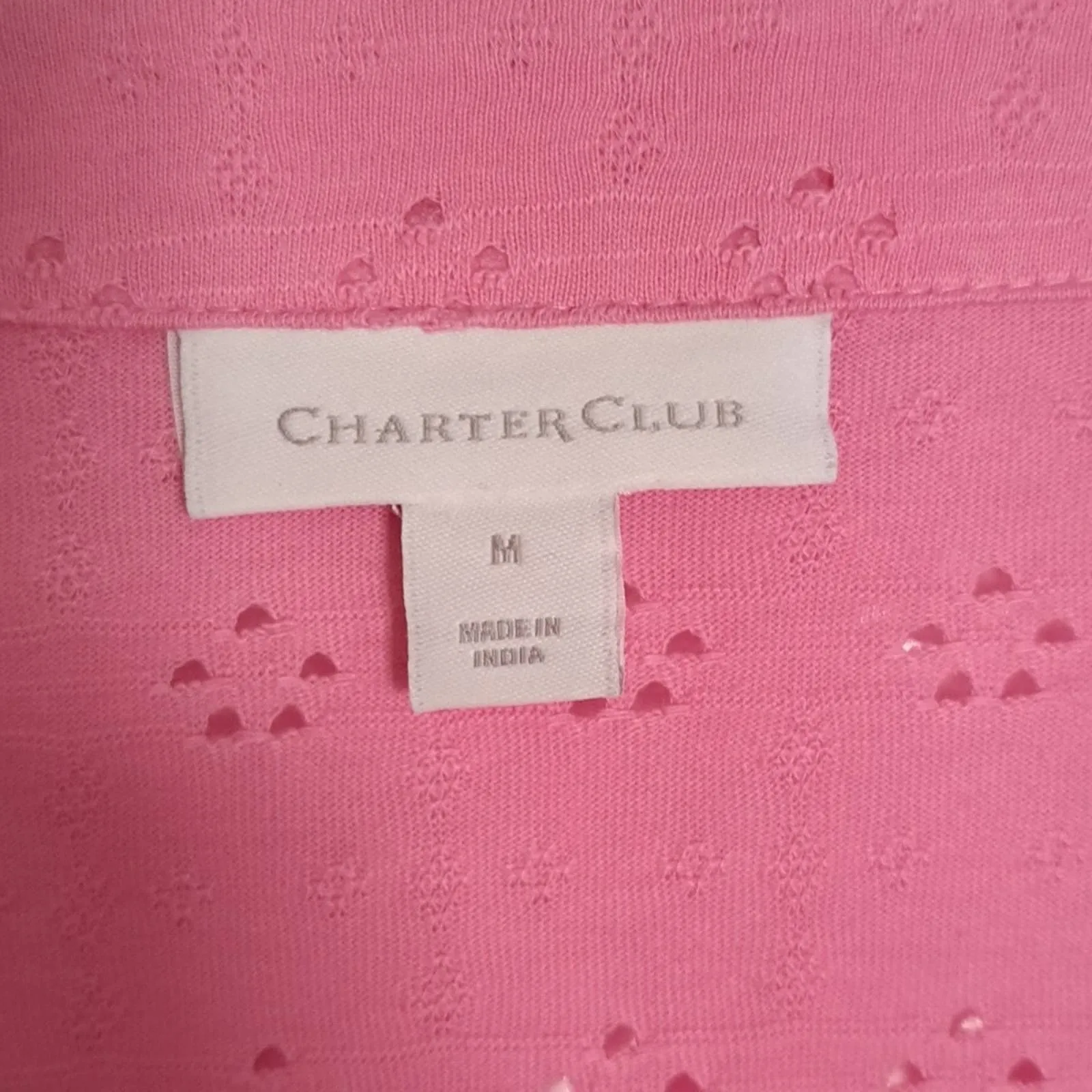 Charter Club Cotton Ruffled Eyelet Knit Top Medium Pink