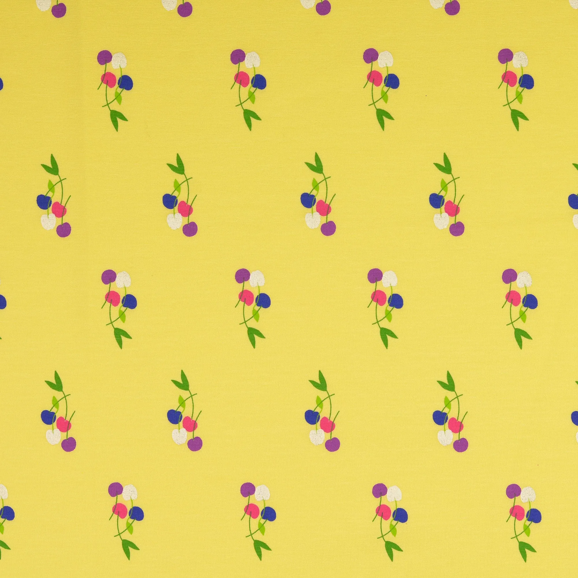 Cherries in Yellow Cotton Jersey Fabric