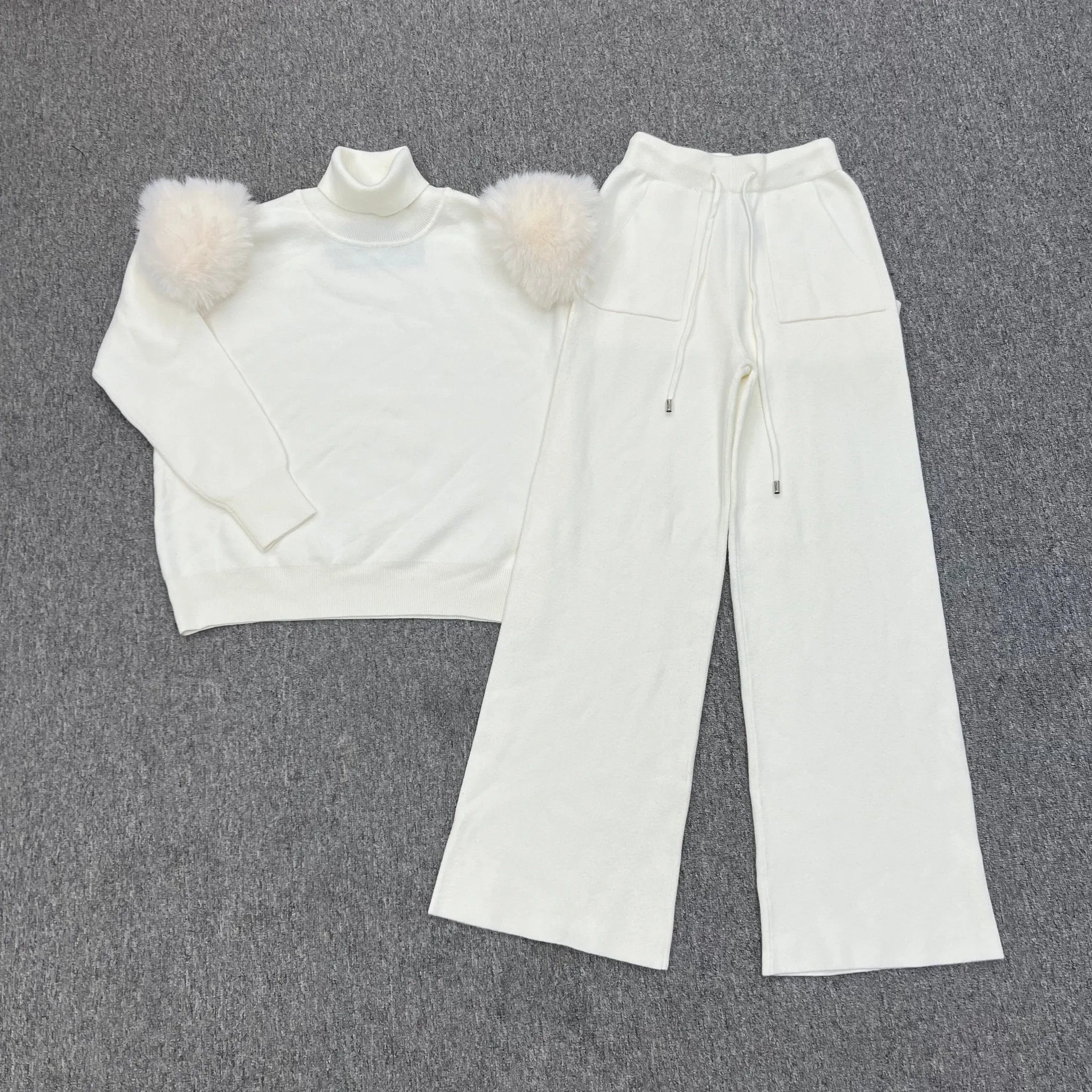 Cream Faux Fur Shoulder Wide Leg Tracksuit