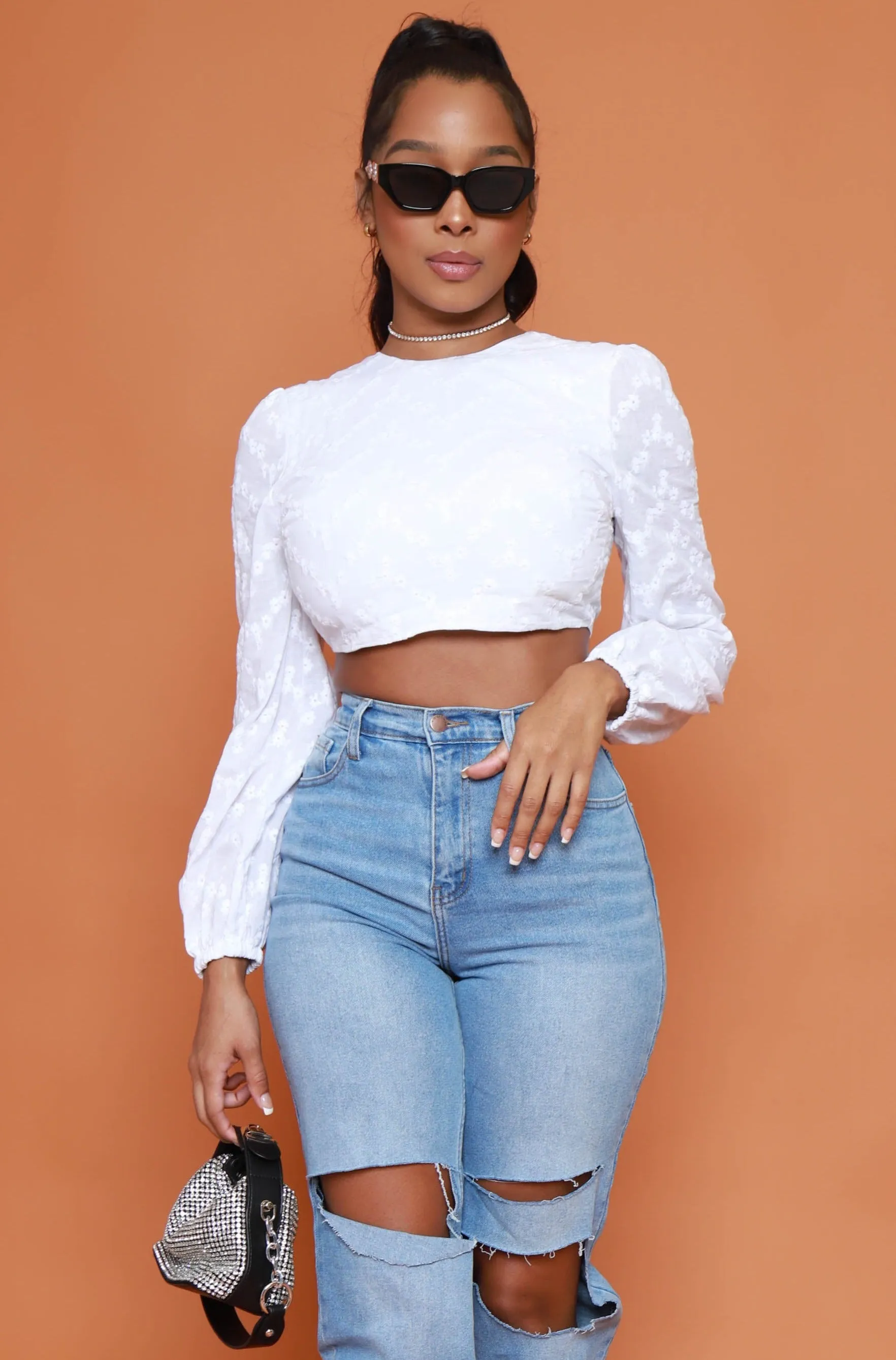 Crush On You Eyelet Lace Crop Top - White