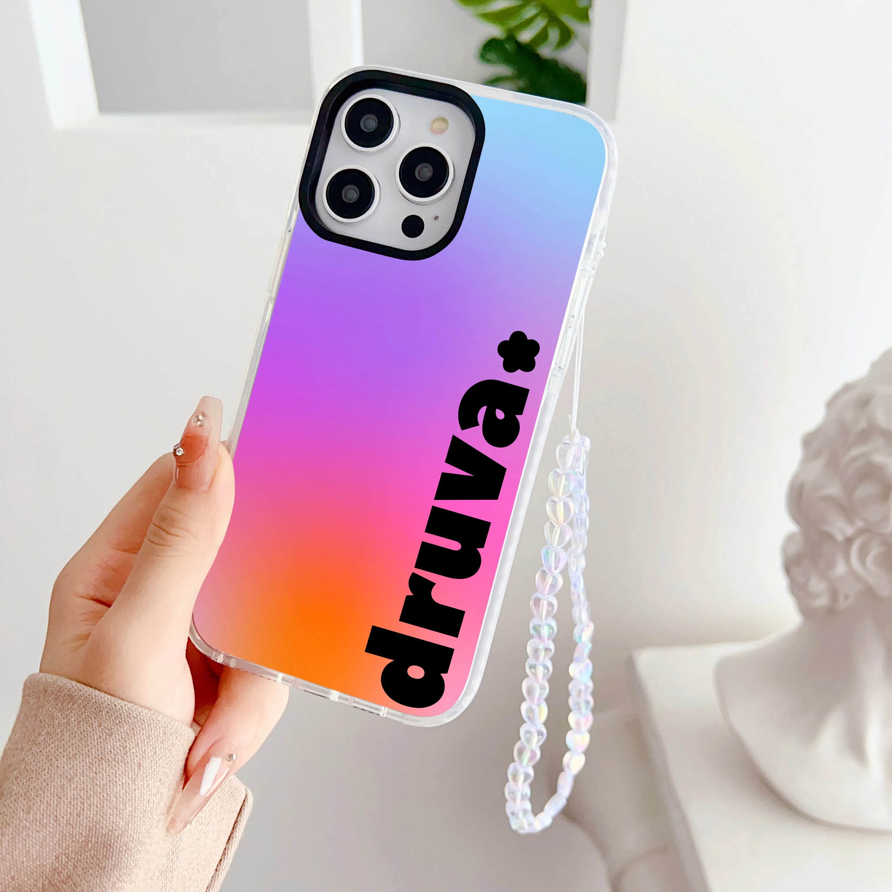 Customised Gradient Designer Silicon Impact Proof Case for iPhone With Crystal Charm