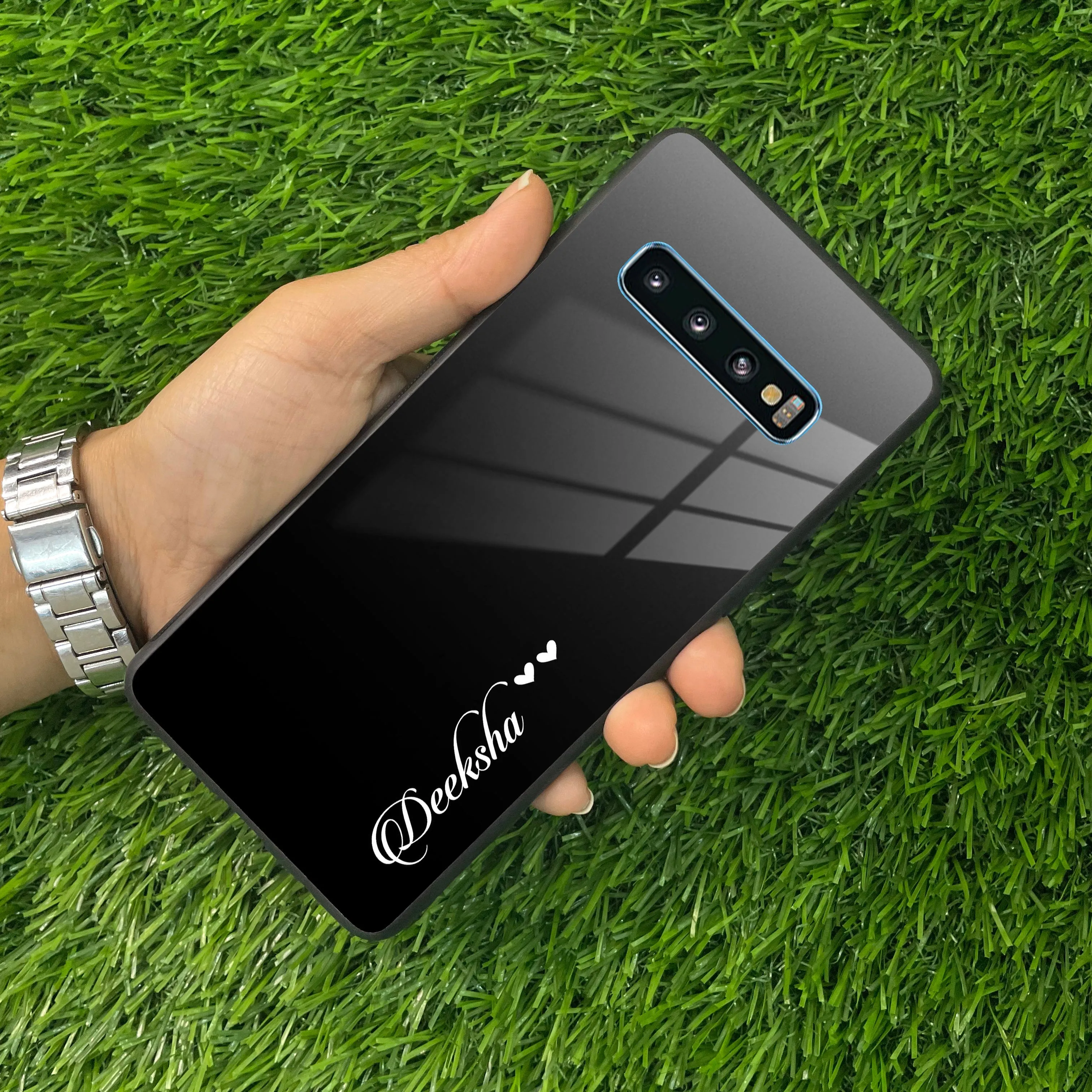 Customize Name Gradient Glass Case Cover Black For Samsung