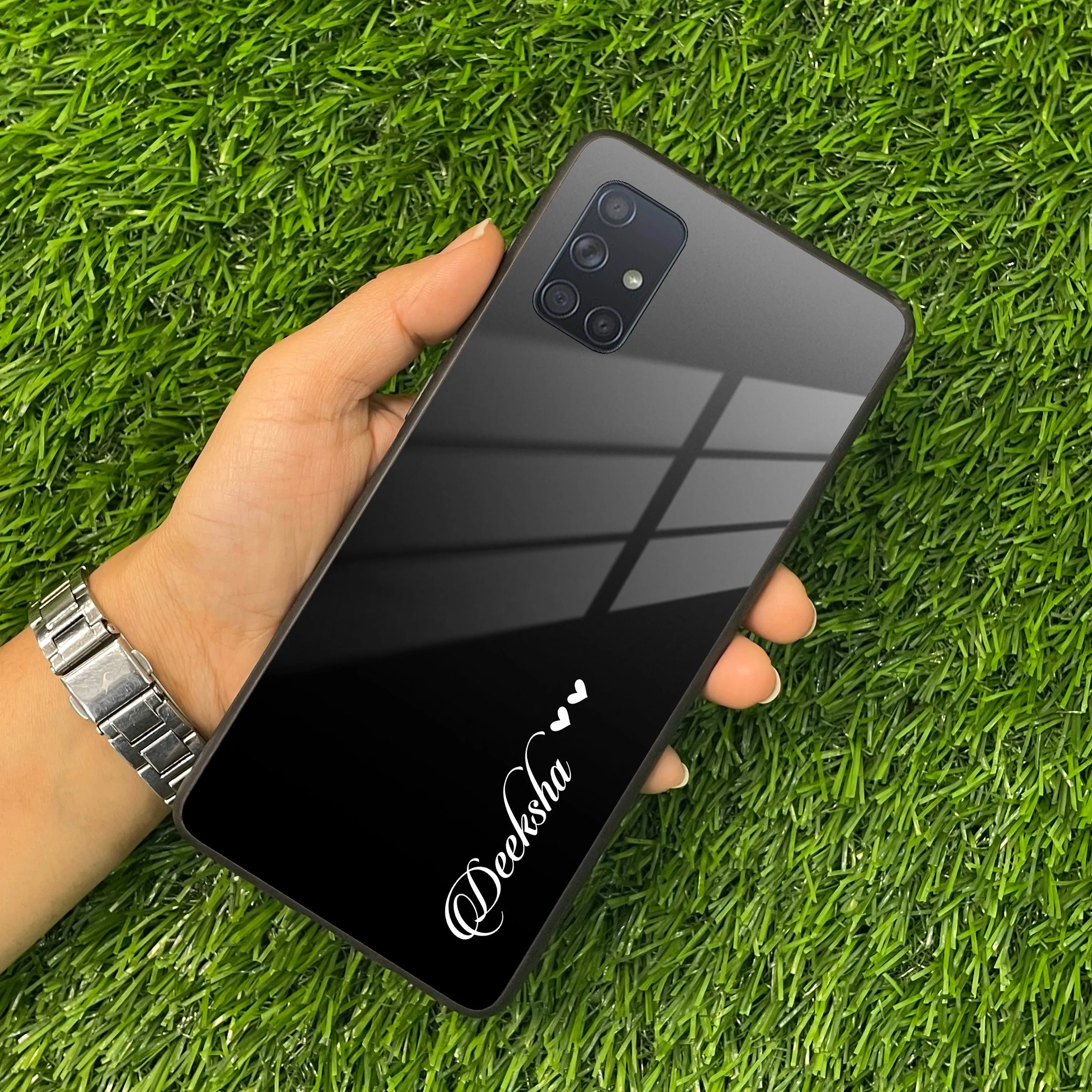 Customize Name Gradient Glass Case Cover Black For Samsung