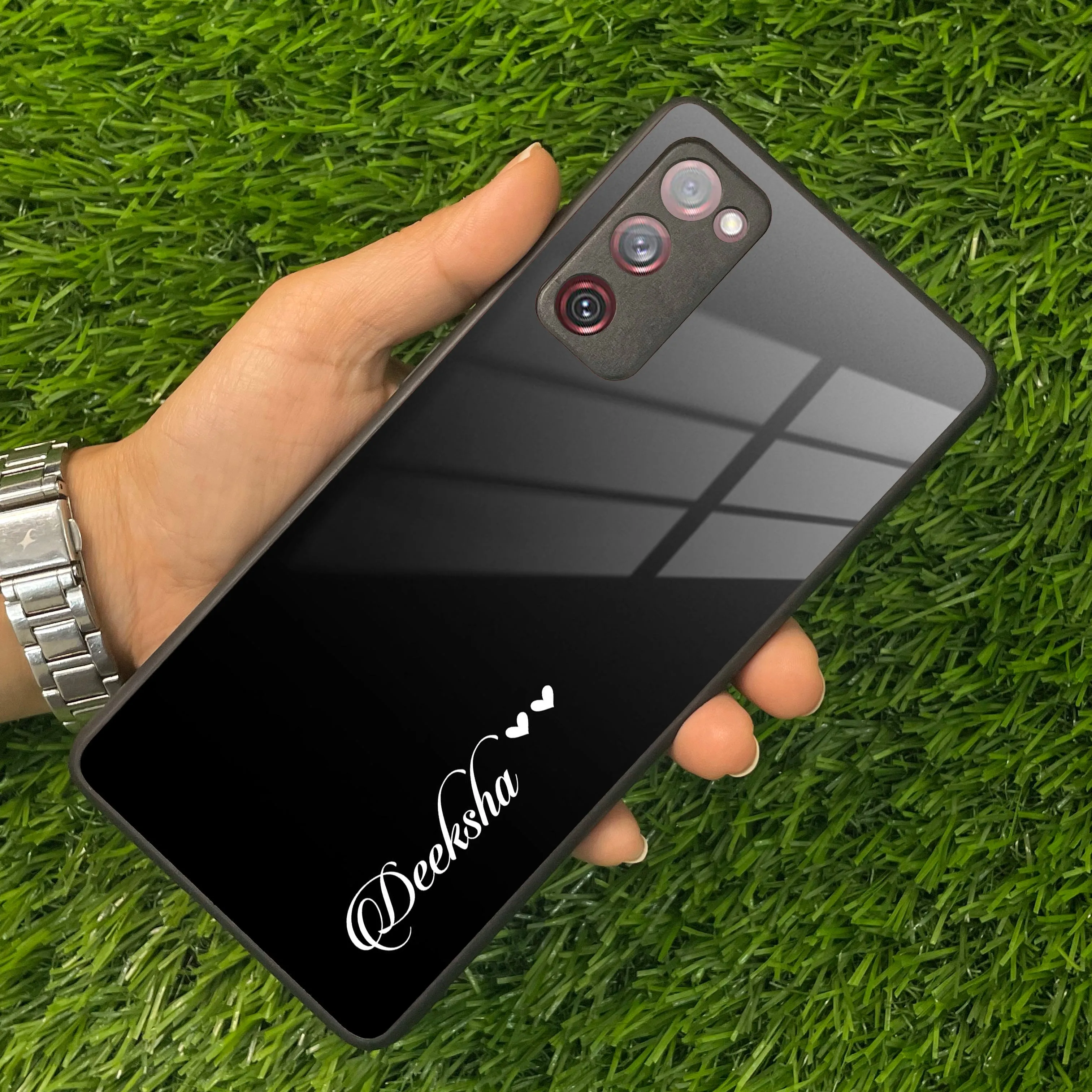 Customize Name Gradient Glass Case Cover Black For Samsung