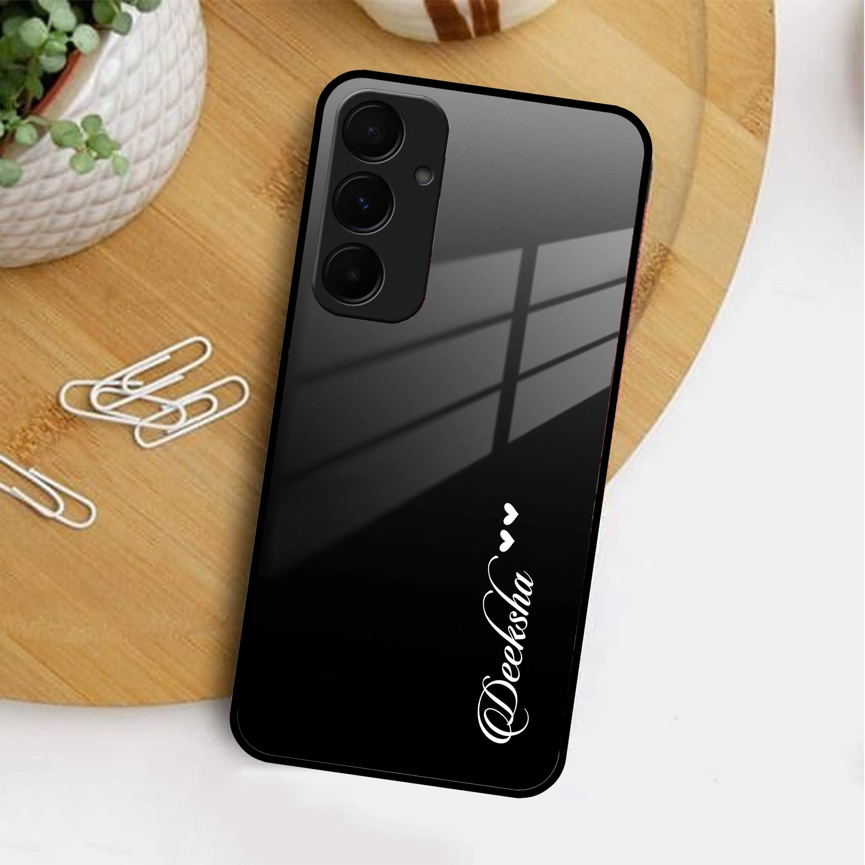 Customize Name Gradient Glass Case Cover Black For Samsung