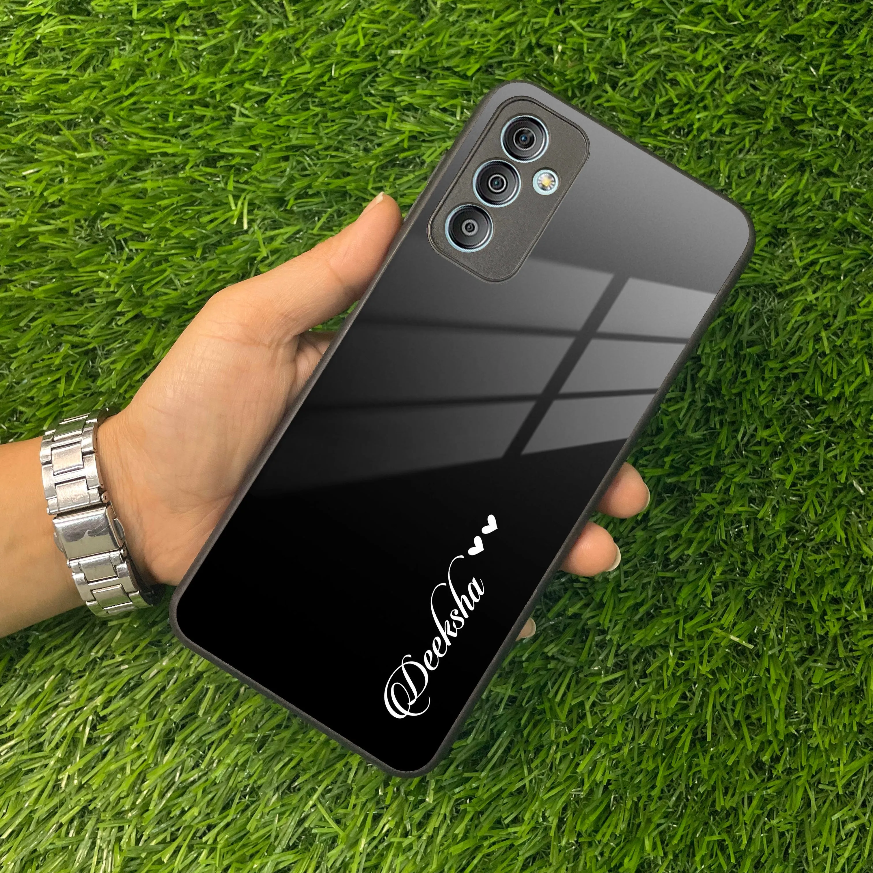 Customize Name Gradient Glass Case Cover Black For Samsung